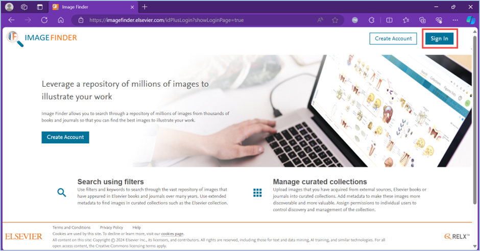 Screenshot of the Image Finder website home page